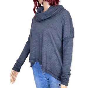 HEATHER Textured Cowl Neck Top Womens size P (XS) Petite Dark Gray Oversized